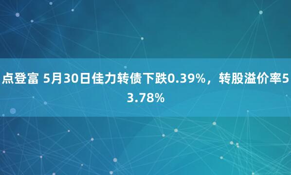 点登富 5月30日佳力转债下跌0.39%，转股溢价率53.78%